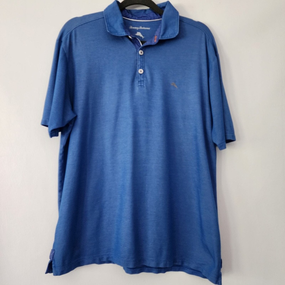 Tommy Bahama Polo Shirt Blue Short Sleeve Marlin Logo Mens Large‎